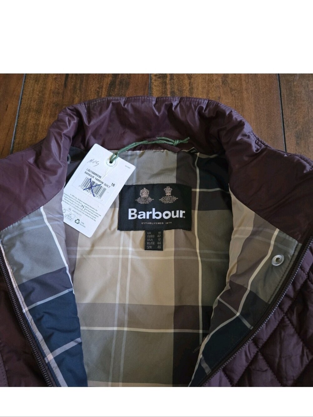 Barbour Yarrow Quilted Puffer Zip-Up Lightweight Black Cherry Jacket US Size 12 - Picture 11 of 16